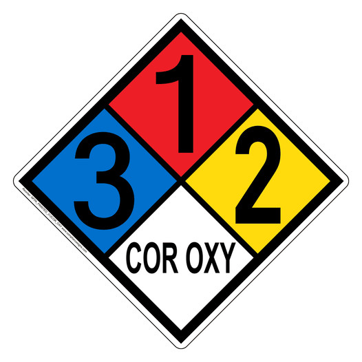 NFPA 704 Diamond Sign with 3-1-2-COR_OXY Hazard Ratings