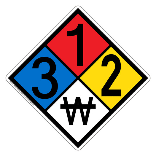 NFPA 704 Diamond Sign with 3-1-2-W Hazard Ratings NFPA_PRINTED_312W