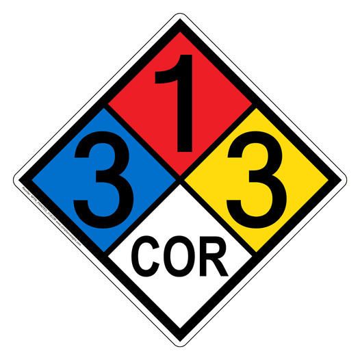 NFPA 704 Diamond Sign with 3-1-3-COR Hazard Ratings NFPA_PRINTED_313COR