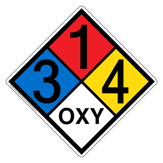 NFPA 704 Diamond Sign with 3-1-4-OXY Hazard Ratings NFPA_PRINTED_314OXY