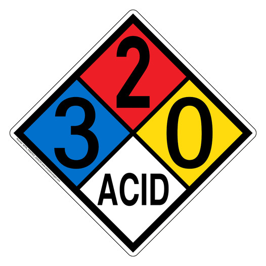 NFPA 704 Diamond Sign with 3-2-0-ACID Hazard Ratings