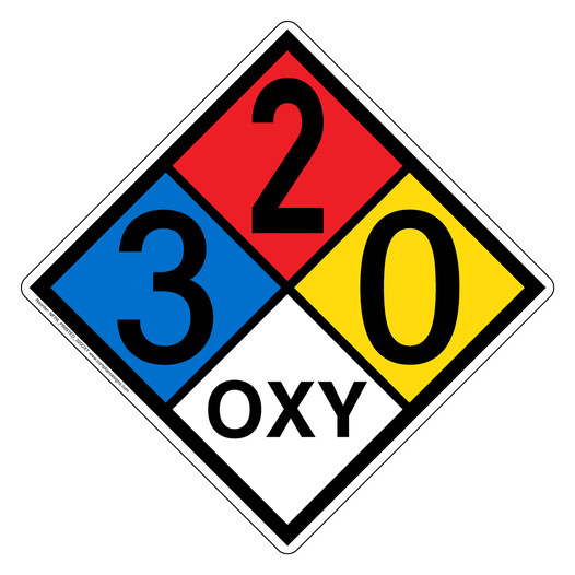 NFPA 704 Diamond Sign with 3-2-0-OXY Hazard Ratings NFPA_PRINTED_320OXY