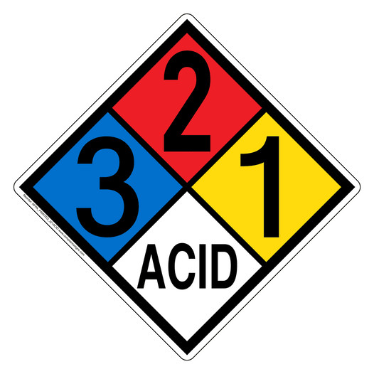 NFPA 704 Diamond Sign with 3-2-1-ACID Hazard Ratings NFPA_PRINTED_321ACID