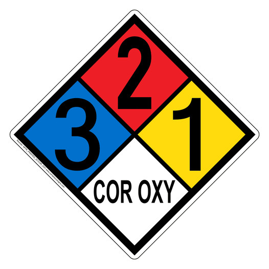 NFPA 704 Diamond Sign with 3-2-1-COR_OXY Hazard Ratings NFPA_PRINTED_321COR_OXY