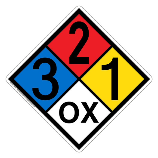 NFPA 704 Diamond Sign with 3-2-1-OX Hazard Ratings