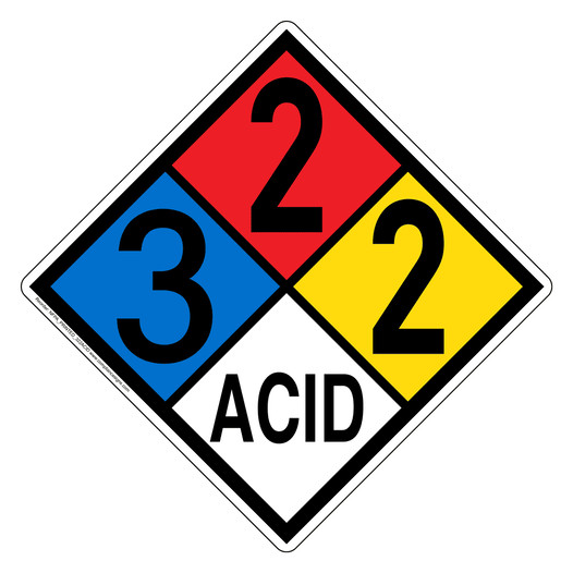 NFPA 704 Diamond Sign with 3-2-2-ACID Hazard Ratings