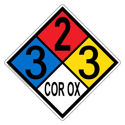 NFPA 704 Diamond Sign with 3-2-3-COR_OX Hazard Ratings NFPA_PRINTED_323COR_OX