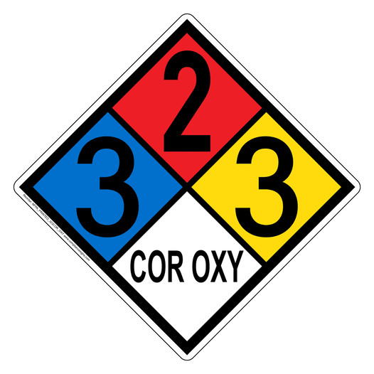NFPA 704 Diamond Sign with 3-2-3-COR_OXY Hazard Ratings NFPA_PRINTED_323COR_OXY