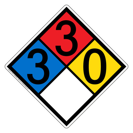 NFPA 704 Diamond Sign with 3-3-0-0 Hazard Ratings NFPA_PRINTED_3300