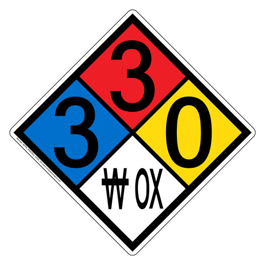 NFPA 704 Diamond Sign with 3-3-0-W OX Hazard Ratings NFPA_PRINTED_330W_OX