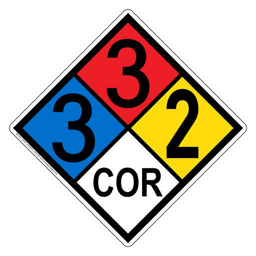 NFPA 704 Diamond Sign with 3-3-2-COR Hazard Ratings