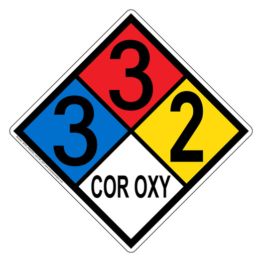 NFPA 704 Diamond Sign with 3-3-2-COR_OXY Hazard Ratings