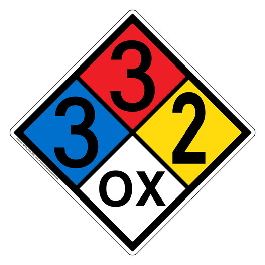 NFPA 704 Diamond Sign with 3-3-2-OX Hazard Ratings NFPA_PRINTED_332OX