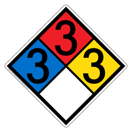 NFPA 704 Diamond Sign with 3-3-3-0 Hazard Ratings NFPA_PRINTED_3330