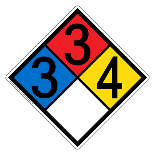 NFPA 704 Diamond Sign with 3-3-4-0 Hazard Ratings