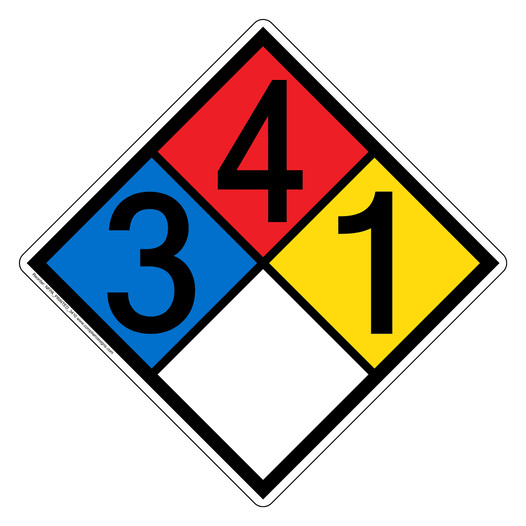 NFPA 704 Diamond Sign with 3-4-1-0 Hazard Ratings NFPA_PRINTED_3410