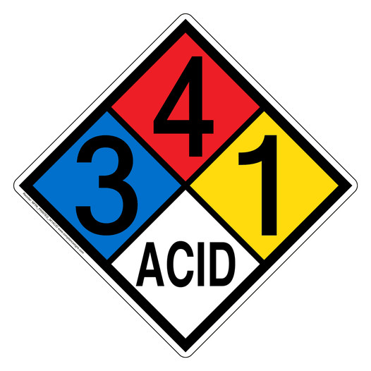 NFPA 704 Diamond Sign with 3-4-1-ACID Hazard Ratings NFPA_PRINTED_341ACID