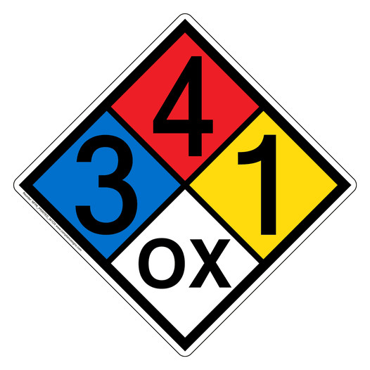 NFPA 704 Diamond Sign with 3-4-1-OX Hazard Ratings NFPA_PRINTED_341OX