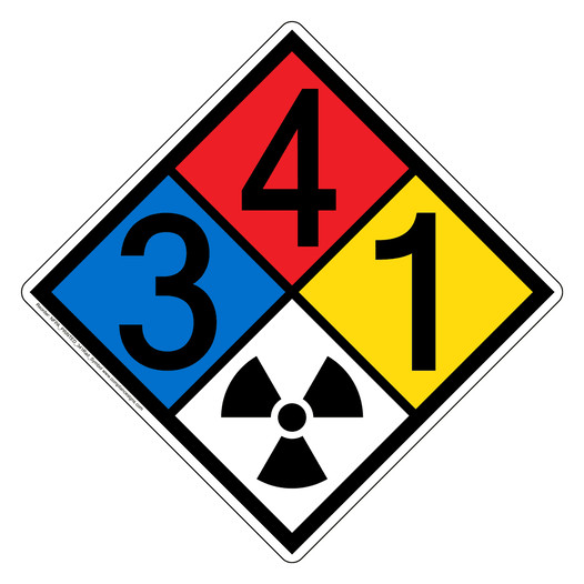 NFPA 704 Diamond Sign with 3-4-1-Radiation Symbol Hazard Ratings