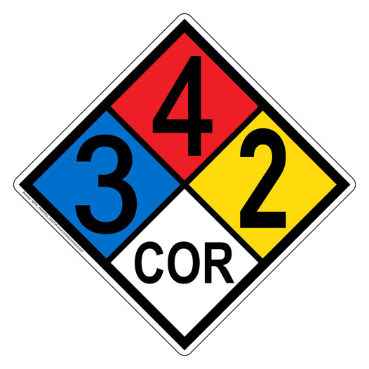 NFPA 704 Diamond Sign with 3-4-2-COR Hazard Ratings