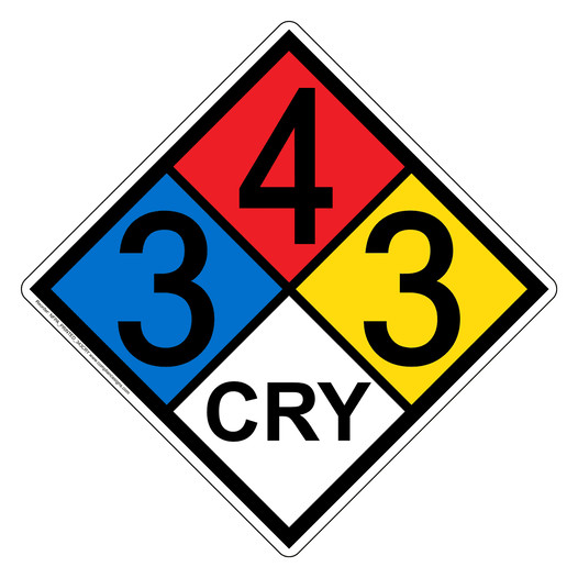 NFPA 704 Diamond Sign with 3-4-3-CRY Hazard Ratings