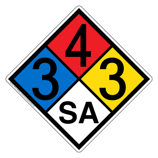 NFPA 704 Diamond Sign with 3-4-3-SA Hazard Ratings