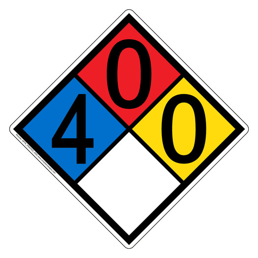 NFPA 704 Diamond Sign with 4-0-0-0 Hazard Ratings NFPA_PRINTED_4000