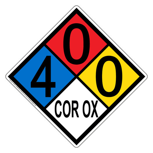 NFPA 704 Diamond Sign with 4-0-0-COR_OX Hazard Ratings NFPA_PRINTED_400COR_OX
