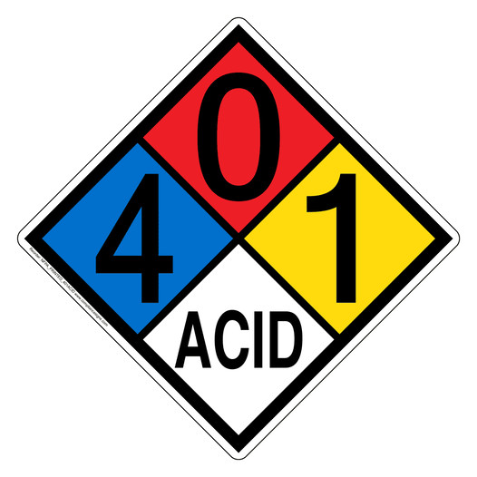 NFPA 704 Diamond Sign with 4-0-1-ACID Hazard Ratings NFPA_PRINTED_401ACID
