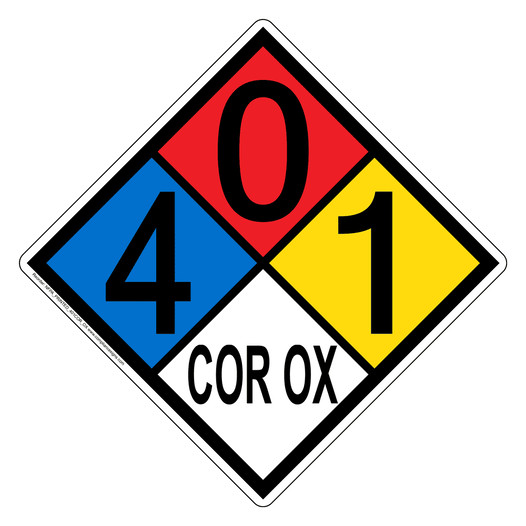 NFPA 704 Diamond Sign with 4-0-1-COR_OX Hazard Ratings