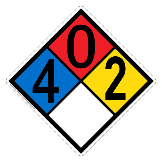 NFPA 704 Diamond Sign with 4-0-2-0 Hazard Ratings