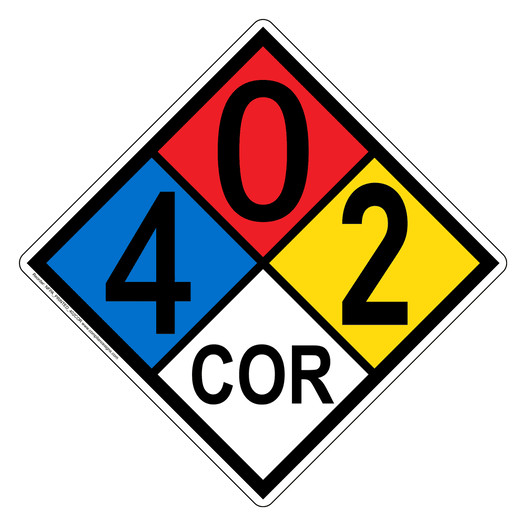 NFPA 704 Diamond Sign with 4-0-2-COR Hazard Ratings NFPA_PRINTED_402COR