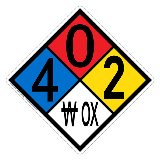 NFPA 704 Diamond Sign with 4-0-2-W OX Hazard Ratings NFPA_PRINTED_402W_OX