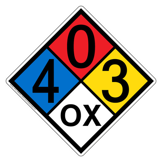 NFPA 704 Diamond Sign with 4-0-3-OX Hazard Ratings NFPA_PRINTED_403OX
