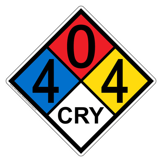 NFPA 704 Diamond Sign with 4-0-4-CRY Hazard Ratings NFPA_PRINTED_404CRY