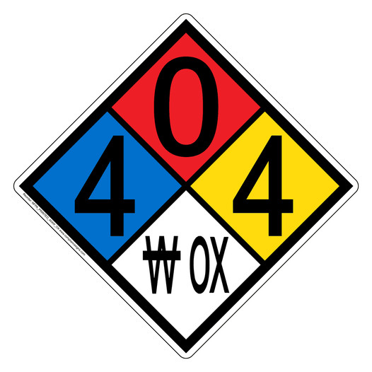 NFPA 704 Diamond Sign with 4-0-4-W OX Hazard Ratings