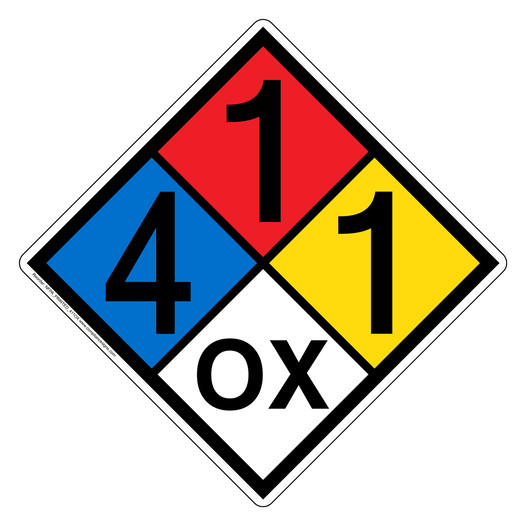 NFPA 704 Diamond Sign with 4-1-1-OX Hazard Ratings