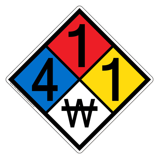 NFPA 704 Diamond Sign with 4-1-1-W Hazard Ratings