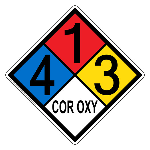 NFPA 704 Diamond Sign with 4-1-3-COR_OXY Hazard Ratings NFPA_PRINTED_413COR_OXY