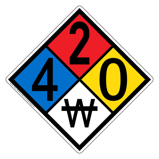 NFPA 704 Diamond Sign with 4-2-0-W Hazard Ratings NFPA_PRINTED_420W