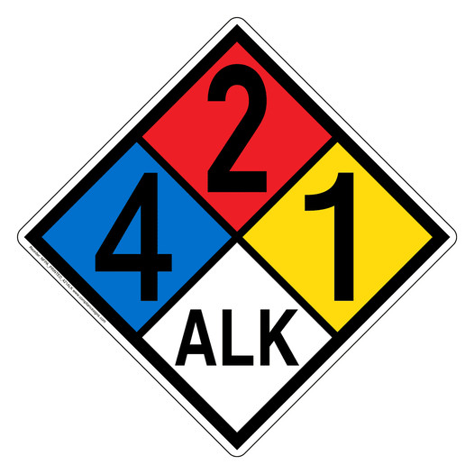 NFPA 704 Diamond Sign with 4-2-1-ALK Hazard Ratings NFPA_PRINTED_421ALK