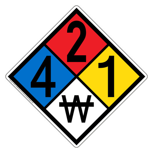 NFPA 704 Diamond Sign with 4-2-1-W Hazard Ratings NFPA_PRINTED_421W