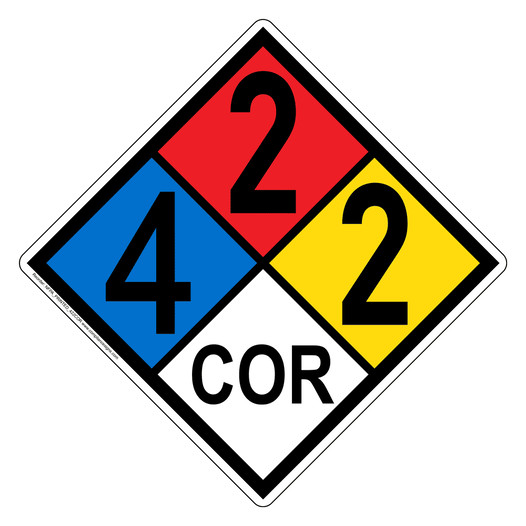 NFPA 704 Diamond Sign with 4-2-2-COR Hazard Ratings NFPA_PRINTED_422COR
