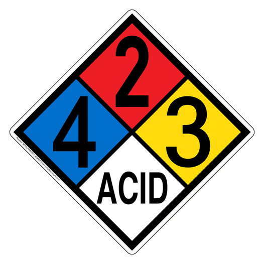 NFPA 704 Diamond Sign with 4-2-3-ACID Hazard Ratings NFPA_PRINTED_423ACID
