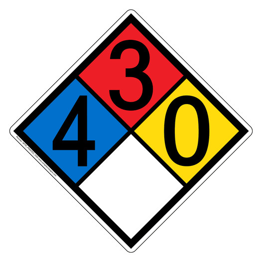 NFPA 704 Diamond Sign with 4-3-0-0 Hazard Ratings NFPA_PRINTED_4300