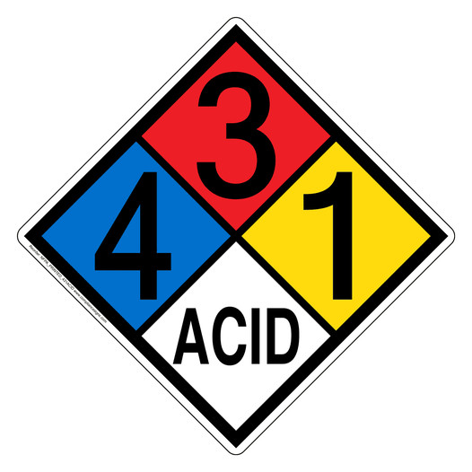NFPA 704 Diamond Sign with 4-3-1-ACID Hazard Ratings NFPA_PRINTED_431ACID