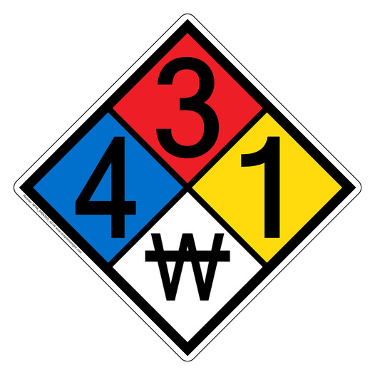 NFPA 704 Diamond Sign with 4-3-1-W Hazard Ratings