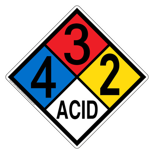 NFPA 704 Diamond Sign with 4-3-2-ACID Hazard Ratings NFPA_PRINTED_432ACID