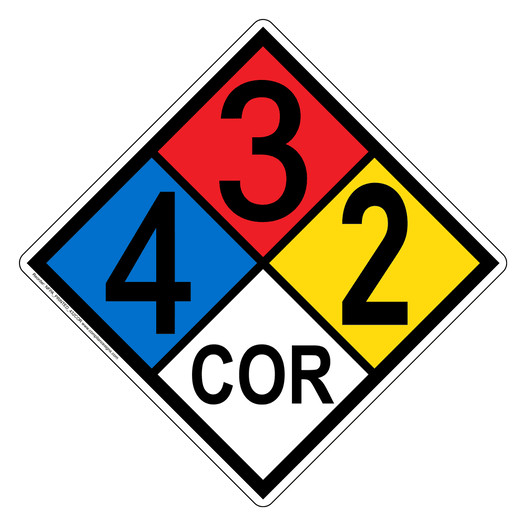 NFPA 704 Diamond Sign with 4-3-2-COR Hazard Ratings NFPA_PRINTED_432COR