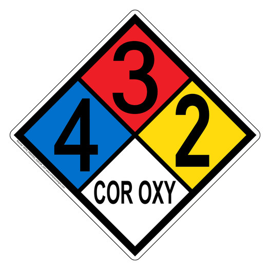 NFPA 704 Diamond Sign with 4-3-2-COR_OXY Hazard Ratings